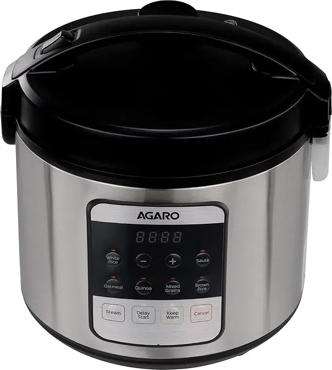 AGARO Royal Electric Rice Cooker, 5 Litre Ceramic Coated Inner Bowl, Steam Basket, 6 Preset Cooking Function With Advanced Fuzzy Logic, Keep Warm Function, 1.5Kgs (approx. 10 cups) raw rice, Silver