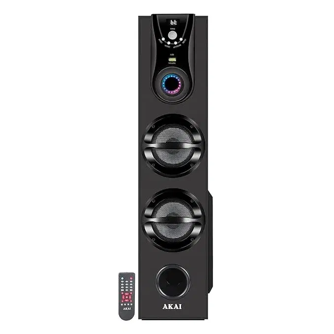 AKAI Tower Bluetooth Wireless Speaker 50W with Remote - 1 Year Warranty | Home Theater System 5.25" Woofer | Karaoke mic, LED Display, Deep Bass, FM, AUX, USB | Supports TV, PC & Smartphone (HA-TS50)
