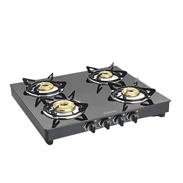 Sunflame PRIME 4B BK Toughened Glass Top 4 Burner Manual Gas Stove (Vitreous Enamelled Skirting, Black)