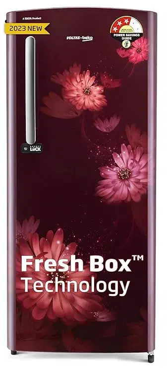 Voltas Beko ‘A Tata Product’ 210 L 3 star Made-in-India Direct cool Refrigerator (RDC245C / W0DWE0M000UGD, Dahlia Wine)