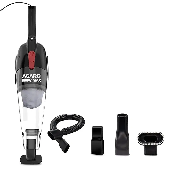 Agaro Regal 800 Watts Handheld Vacuum Cleaner, for Home Use, Dry Vacuuming, 6.5 kPa Suction Power, Lightweight, Lightweight & Durable Body, Small/Mini Size (Black)