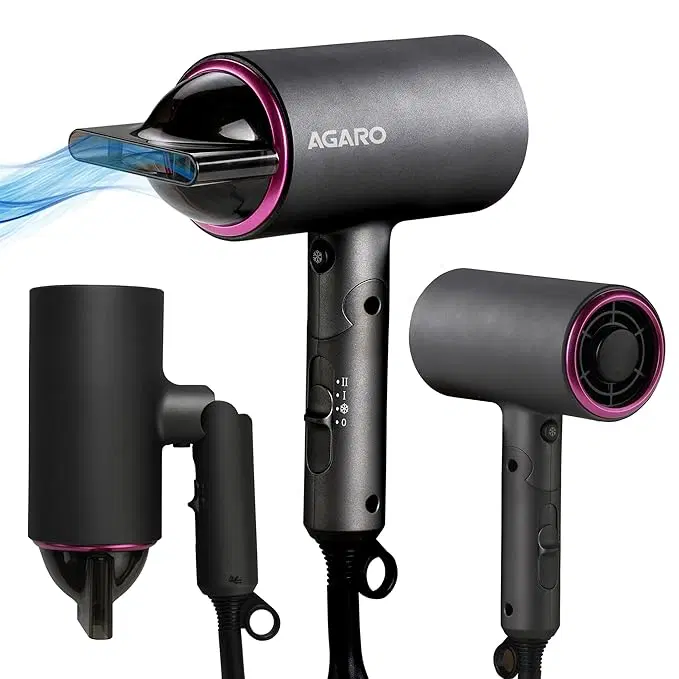 Agaro HD-1214 Premium Hair Dryer with 1400 Watts Motor, 3 Temperature Settings & Cool Shot Button- Black