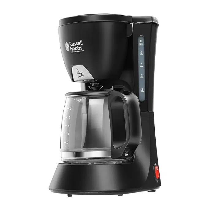 Russell Hobbs RCM60 800 Watt 6 Cups Manual Espresso Coffee Maker with Non Drip Valve (Black) | Carafe and Permanent Filter, Water Level Indicator, Lightweight & Portable | 2 Year Manufacturer Warranty
