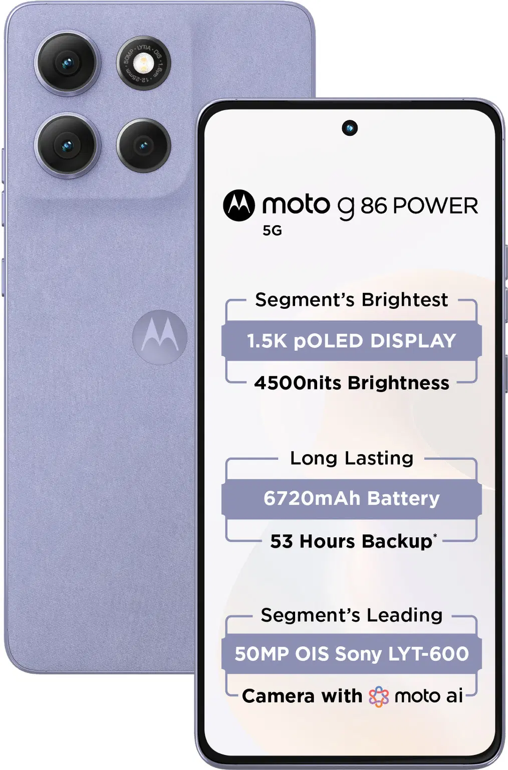 Motorola G86 Power 5G (Pantone Cosmic Sky, 8GB RAM, 128GB Storage) | 6.7" 1.5K pOLED Display | 50MP Sony OIS Camera | 6720mAh Battery | TurboPower 33W Charging | Dimensity 7400 Processor