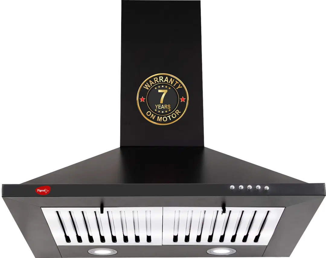 Pigeon Nebula DX 60cm Baffle Filter Kitchen Chimney with 7 Years Warranty on Motor and 1 Year Comprehensive| Black | 3 Speed Push Button Control Wall Mounted Black 1250 CMH Chimney