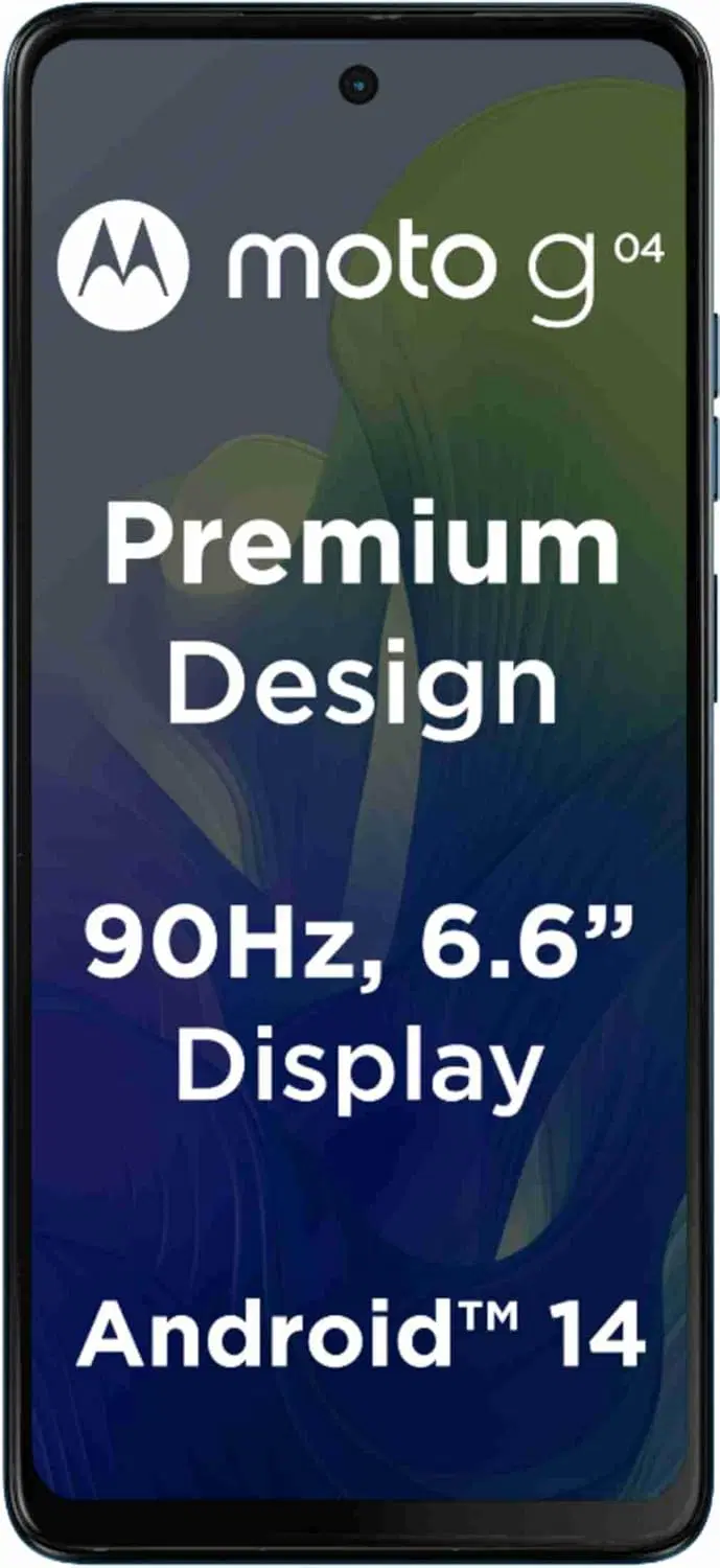 Motorola G04 4G (Satin Blue, 4GB RAM, 64GB Storage) | up to 8GB with RAM Boost | 6.6" Punch Hole Display | 16MP Rear Camera | 5MP Front Camera | IP 52 Water-Repellent Design | 5000 mAh |Android 14