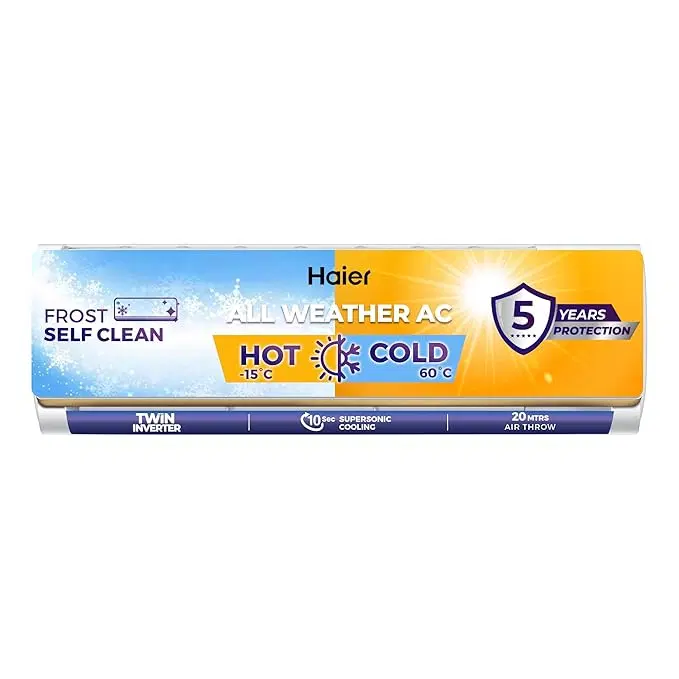 Haier 1.5 Ton 3 Star Hot and Cold Split Triple Inverter 7-in-1 Intelli Convertible 2025 Model AC (HS19CH-TQG3BN-INV// HU19CH-3BN-INV, White)