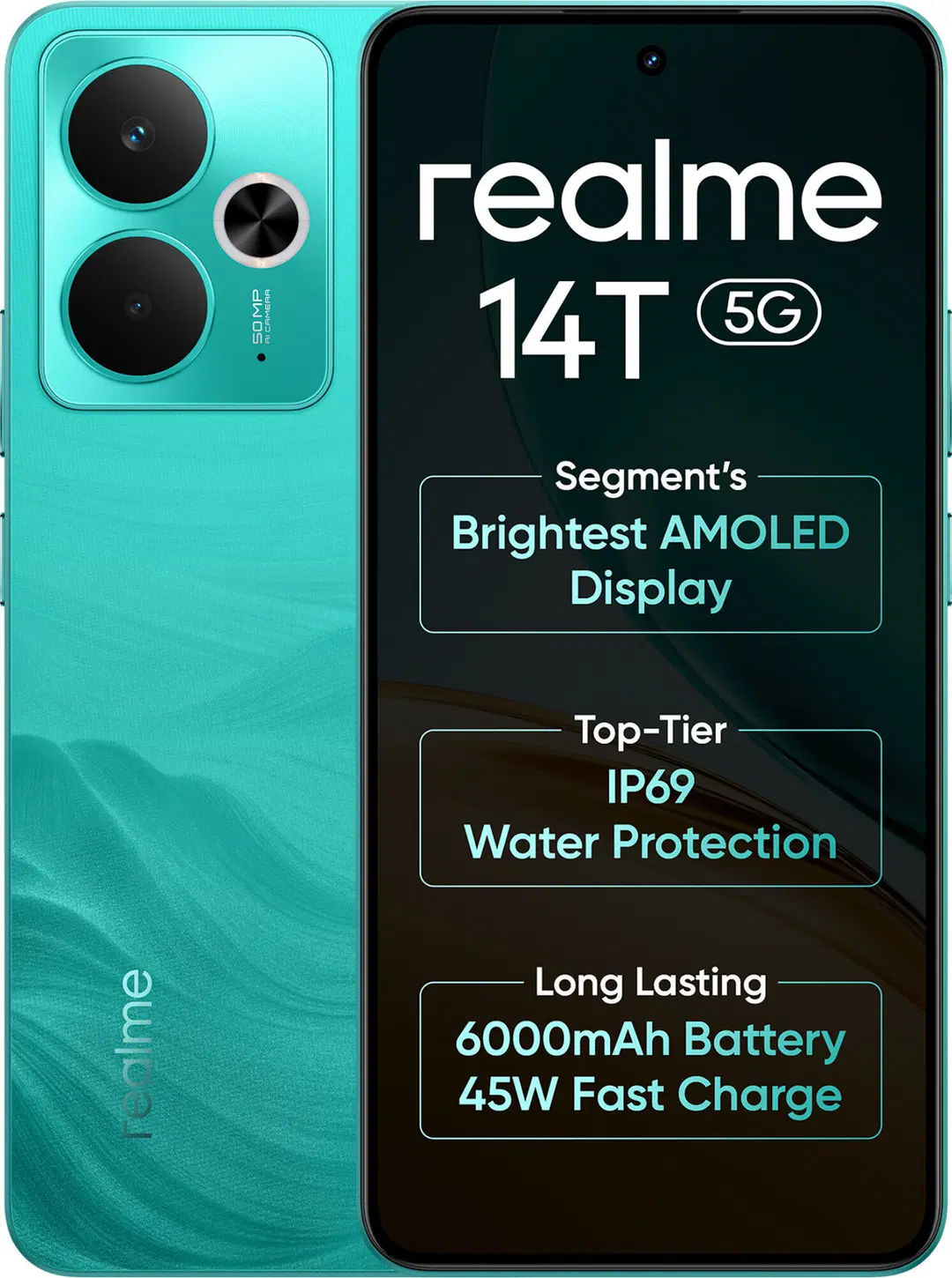 Realme 14T 5G 8GB RAM 128GB ROM (Surf Green) Elegant Colors, Luxurious Design Amoled Display, IP69 Water Resistance
