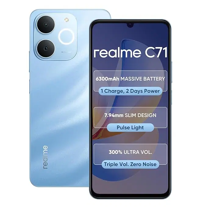 realme C71 4G (4GB RAM, 64GB Storage) | UNISOC T7250 | 6300mAh Battery | IP54 Dust & Water Resistance | Sea Blue