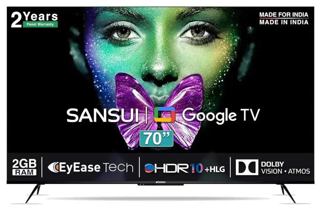 Sansui 178 cm (70 inch) Ultra HD (4K) LED Smart Google TV with Dolby Vision & Atmos | DTS Sound | Zen Panel | HDR10+ | Filmmaker Mode | Hands-Free Voice Command (JSW70GSUHDFF)