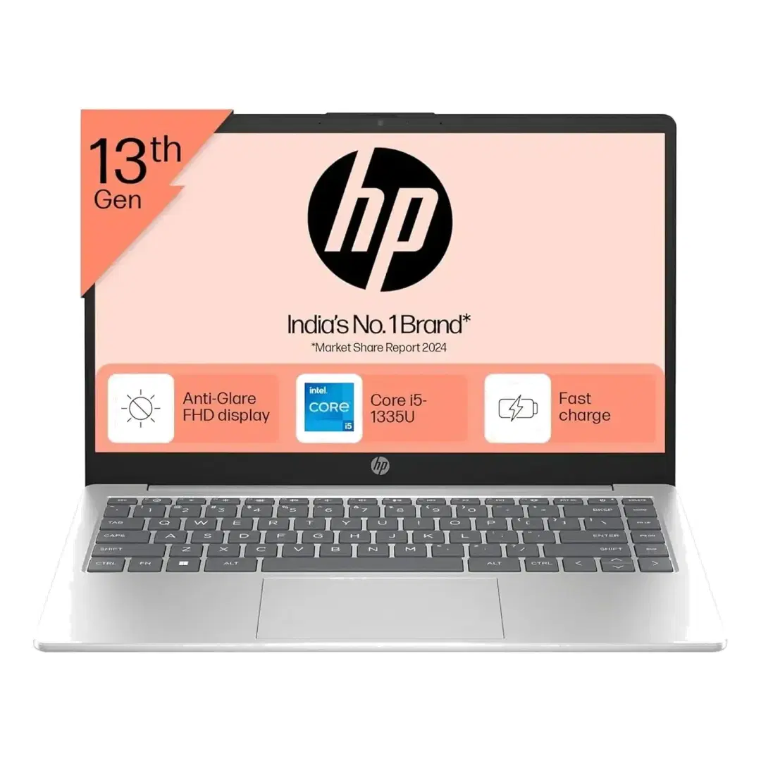 HP 14, 13th Gen Intel Core i5-1335U, 16GB DDR4, 512GB SSD, (Win 11, Office 21, Silver, 1.4kg), Anti-Glare, IPS, 14-inch(35.6cm) FHD Laptop, Intel Iris Xe Graphics, FHD Camera, Backlit KB, gr0001TU