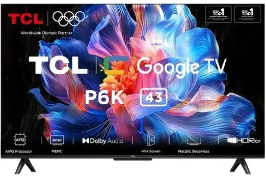 TCL P6K Series 108 cm (43 Inch) 4K Ultra HD LED Google TV – Metallic Bezel-less, AIPQ Processor, Dolby Audio – 43P6K