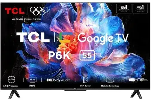 TCL P6K Series 139 cm (55 Inch) 4K Ultra HD LED Google TV – Metallic Bezel-less, AIPQ Processor, Dolby Audio – 55P6K
