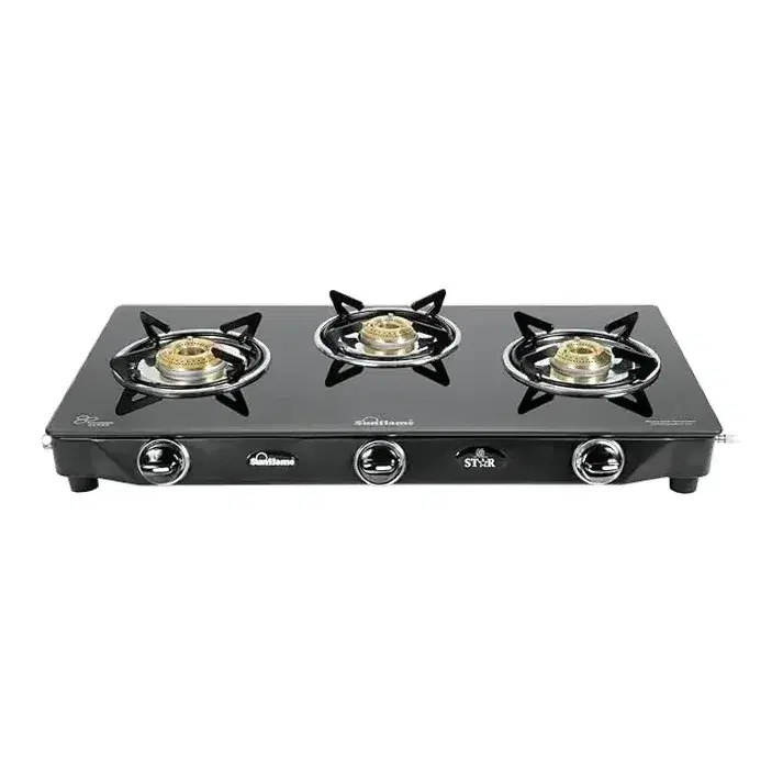 Sunflame Magna 3 Burner Toughened Glass Top Gas Stove with 2 years Warranty Stainless Steel Manual Gas Stove (3 Burners)