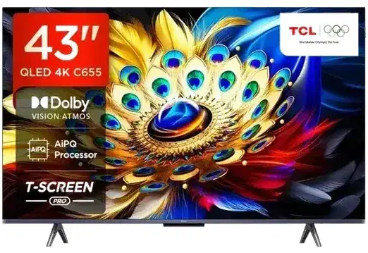 TCL 108 cm (43 inches) 4K Ultra HD Smart QLED Google TV 43C655 (Black)