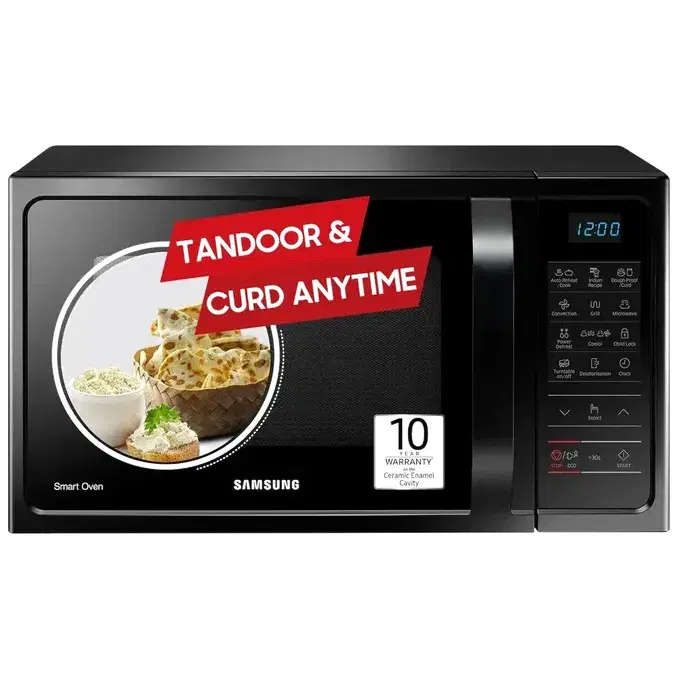 Samsung 28 L Curd Making, Pre heat, Eco Mode, Power Defrost, Auto Cook Convection & Grill Microwave Oven (MC28A5013AK, Black)