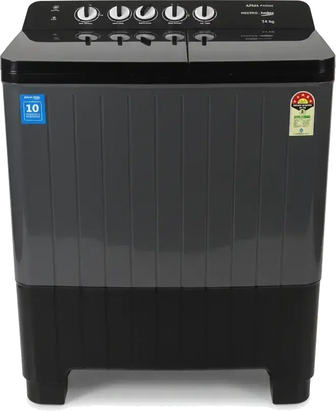 Voltas Beko, A Tata Product 14 Kg 5 Star Semi-Automatic Top Load Washing Machine (WTT140UPA/GR5KPTD, Black Grey, Special pulsator and Double waterfall Technology)