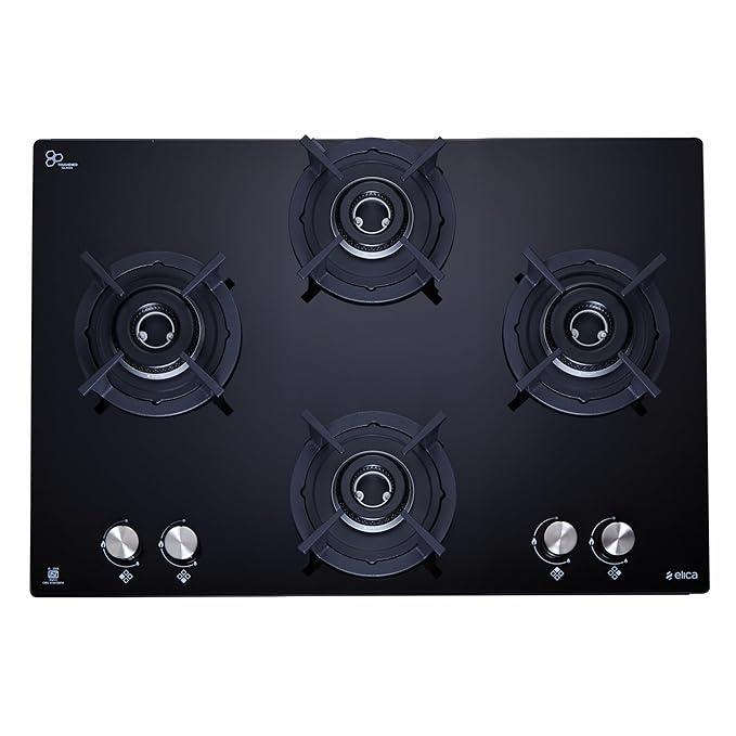Elica 60cm 4 Burner Auto Ignition Hob-Top | RG Flexi HCT 460 DX Lotus BK | Italian Sabaf Valves & Burners