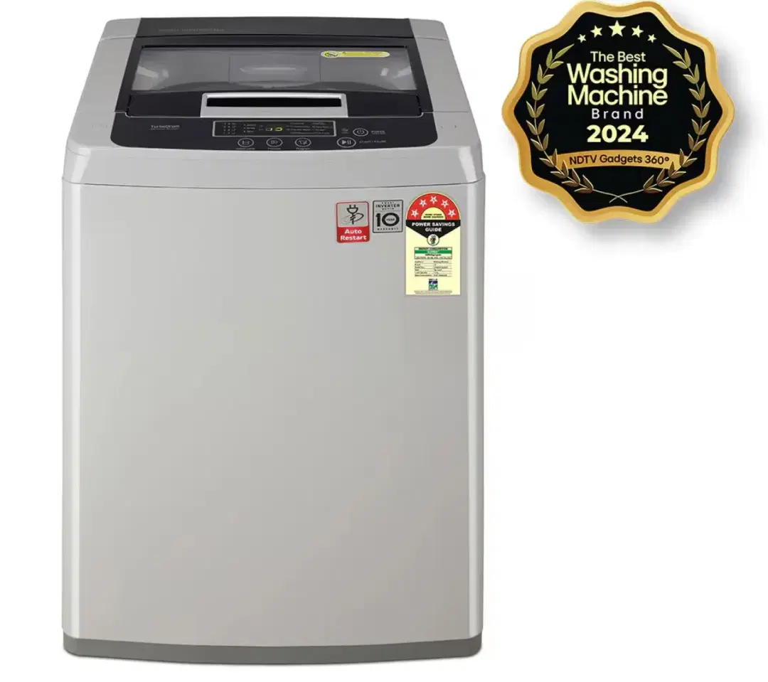 LG 7.5 Kg 5 Star Smart Inverter Fully-Automatic Top Load Washing Machine Appliance, T65SKSF4Z, Middle Free Silver, TurboDrum, Smart Motion,