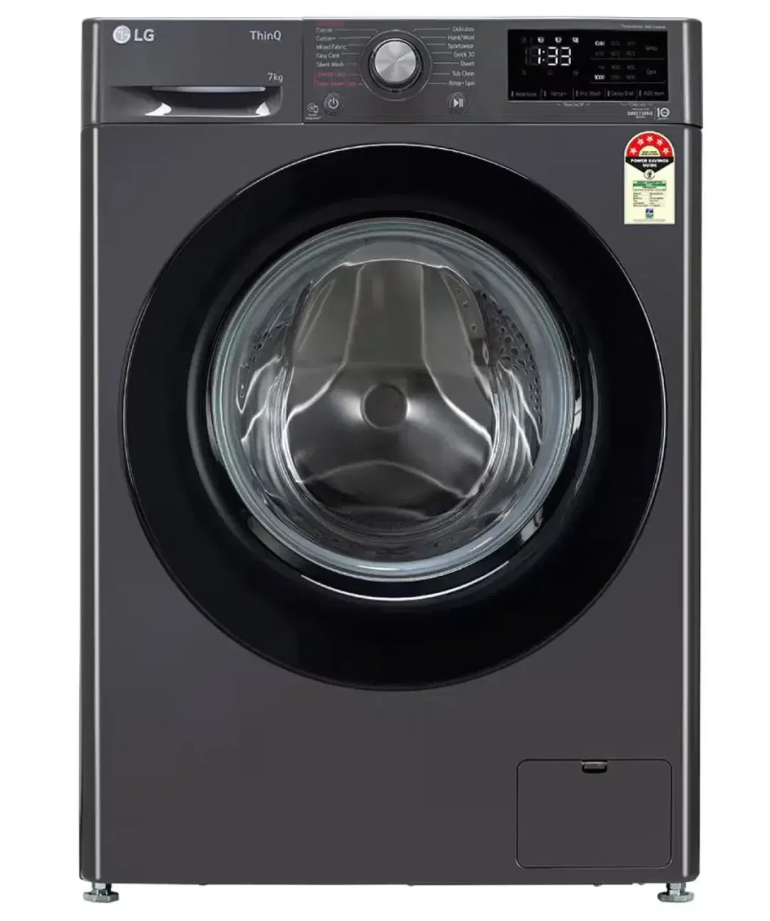 LG 7 Kg 5 Star AI Direct Drive Fully-Automatic Front Loading Washing Machine, FHV1207Z2M, Middle Black, Steam for Hygiene Wash