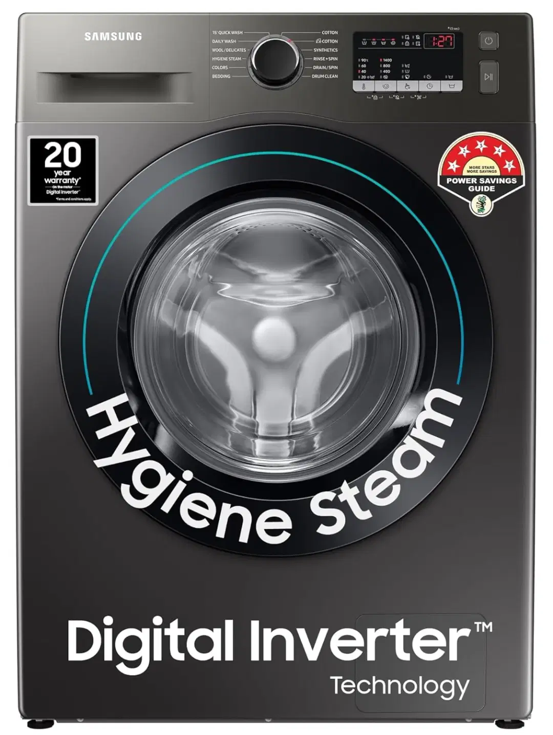 Samsung, 8.0 kg 5 Star Front Load Washing Machine with Hygiene Steam, WW80T4040CX1TL