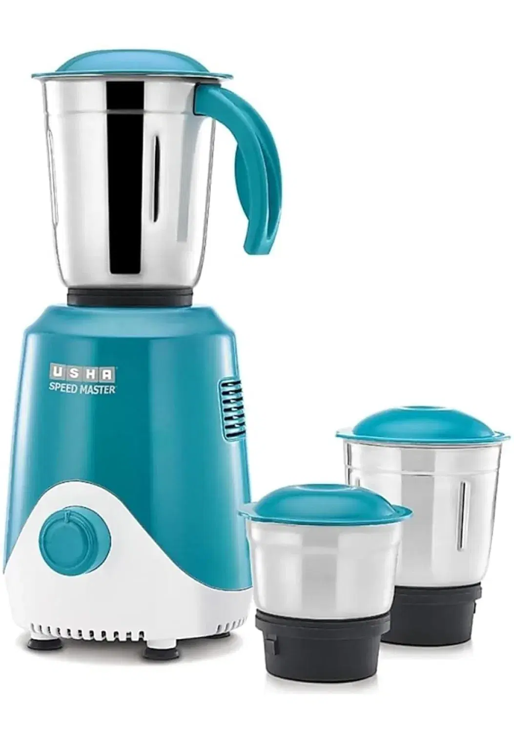 Usha Speed Master 500W with 3 Jars, 100% Copper Motor, 4-Fin Techno Blades For Finer Grinding, SS Jars With Flow Breakers, 20000+ RPM, 5 Years Warranty on Motor