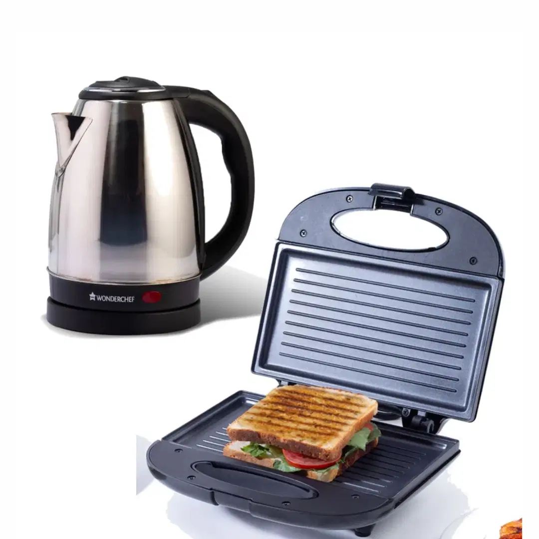 Wonderchef Prato Plus Griller & Crescent Electric Kettle (1.8 L, Black, Silver)