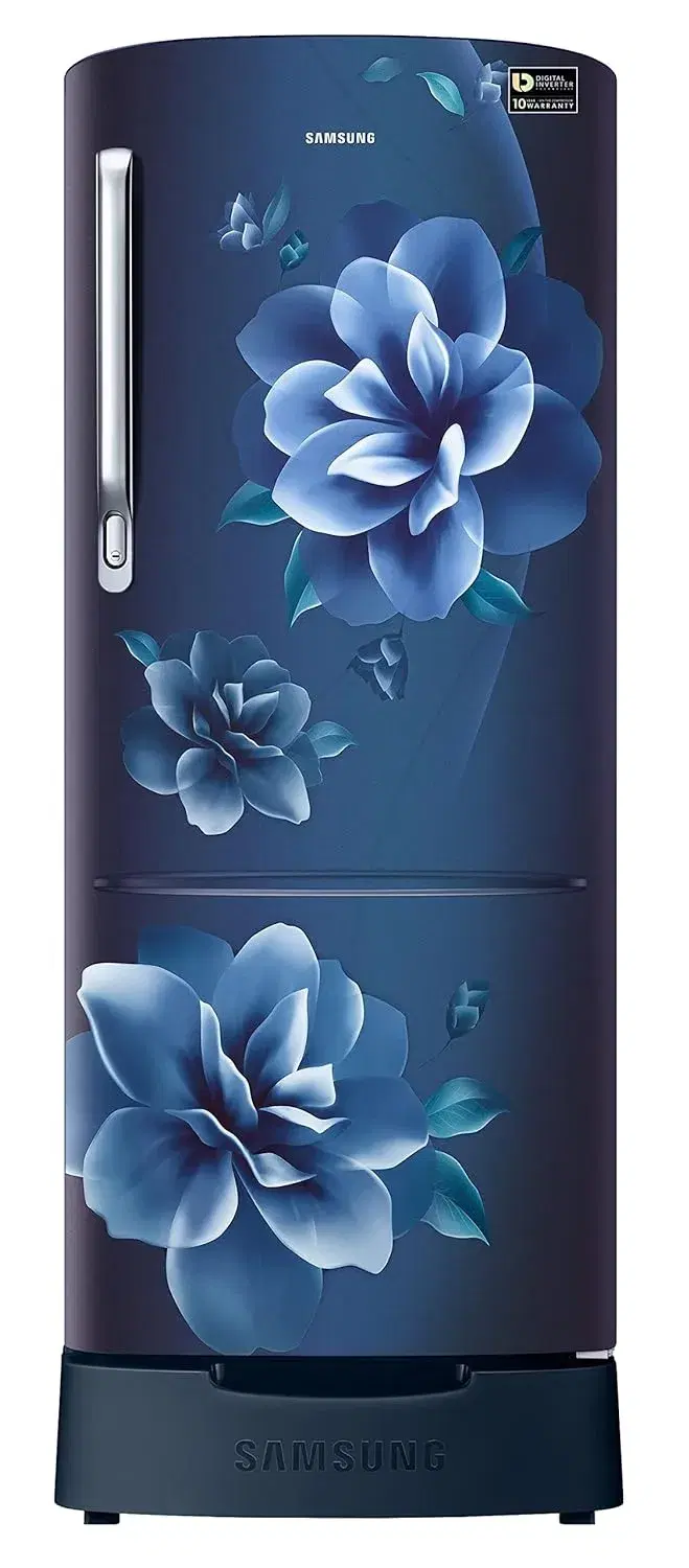Samsung 223L 3 Star Inverter Direct-Cool Single Door Refrigerator Appliance (RR24C2823CU/NL,Camellia Blue) Base Stand Drawer