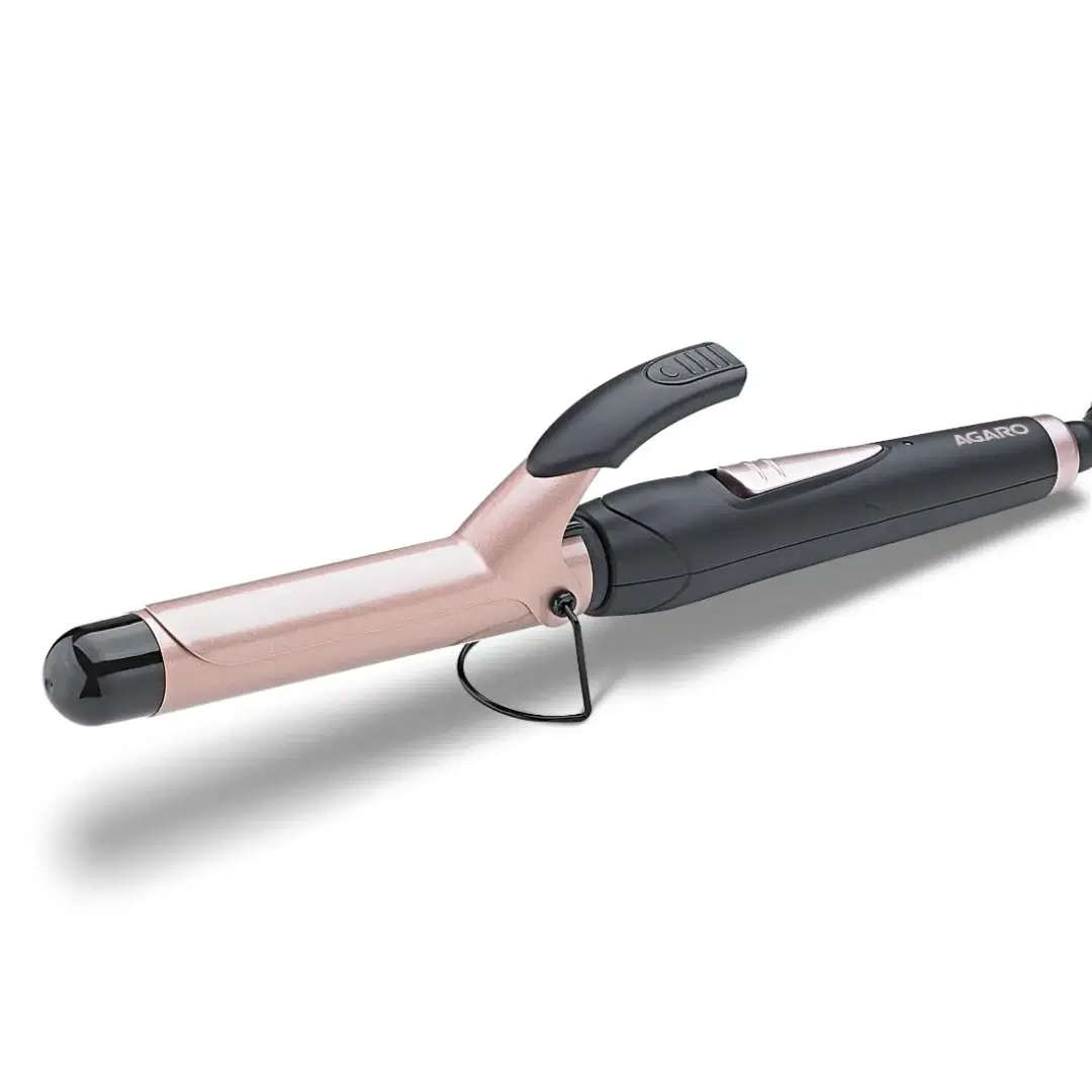 Agaro HC6001 Hair Curler with 25MM Barrel, Rod, Tong, Tourmaline Infused Ceramic Coated Plates, Cool Touch Tip, Fast Heating, for Women, Long and Short Hair Curling, Styling, Black & Rose Gold