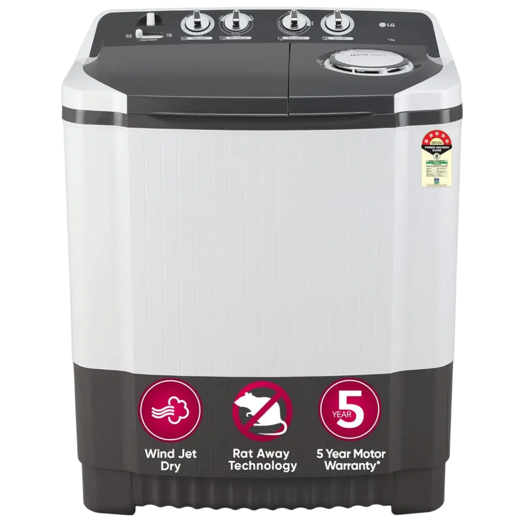 LG 7 Kg 5 Star Wind Jet Dry Semi-Automatic Top Load Washing Machine (P7020NGAZ) - Dark Gray with Rat Away Feature