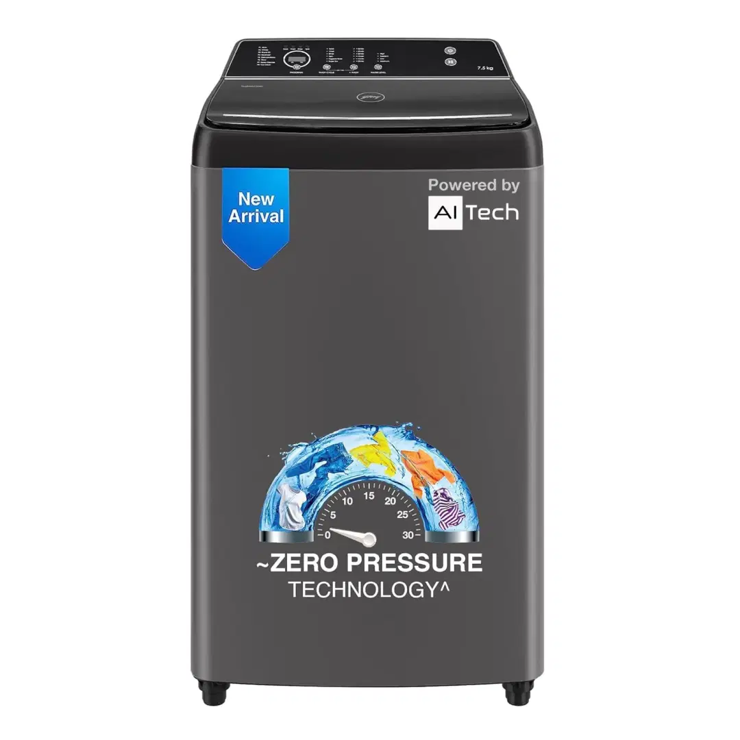Godrej 7.5 Kg 5 Star Zero Pressure Technology Fully-Automatic Top Loading Washing Machine With 26 Customisable Wash programs (WTEON VLVT 75 5.0 FDTN SVGZ, Silver Glaze)